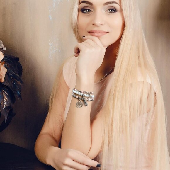 3PCS Charm-Pink Zebra Jasper Natural Stone Beaded Stretch Bracelet for Gifts - Picture 2 of 7